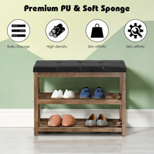 Load image into Gallery viewer, 2-Tier Wooden Shoe Rack Bench with Padded Seat-Brown
