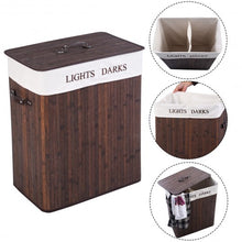 Load image into Gallery viewer, Double Rectangle Bamboo Hamper Laundry Basket Cloth Storage Bag Lid-Brown
