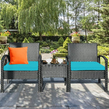 Load image into Gallery viewer, 3 Pieces Outdoor Rattan Patio Conversation Set with Seat Cushions-Turquoise
