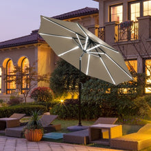 Load image into Gallery viewer, 9Ft Solar LED Market Umbrella with Aluminum Crank Tilt 16 Strip Lights-Tan
