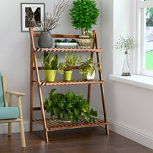 Load image into Gallery viewer, 3 Tier Folding Bamboo Flower Shelf -Brown
