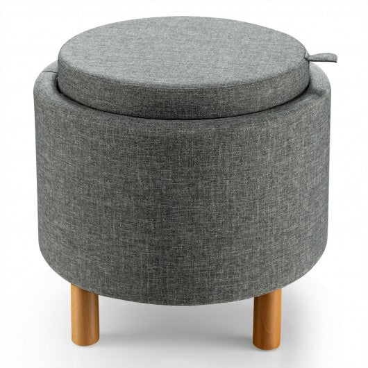 Round Storage Ottoman with Tray Top Accent Padded Footrest-Gray