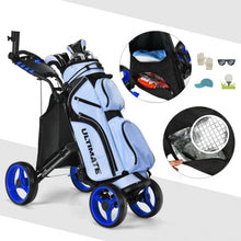 Load image into Gallery viewer, Lightweight Foldable Collapsible 4 Wheels Golf Push Cart-Blue
