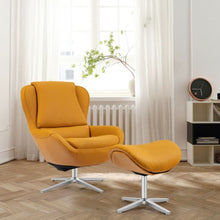 Load image into Gallery viewer, Swivel Top Grain Leather Lounge Armchair Rocking Chair with Ottoman-Yellow
