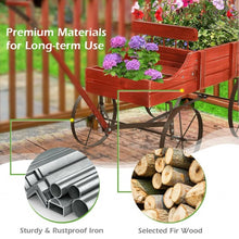 Load image into Gallery viewer, Wooden Wagon Plant Bed With Wheel for Garden Yard-Red
