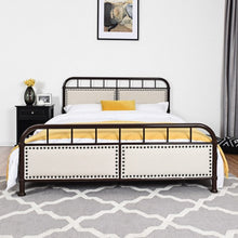 Load image into Gallery viewer, Queen size Metal Bed Frame Platform Bed Upholstered Panel-Chocolate
