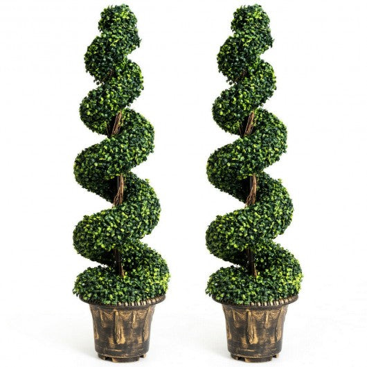 2-Set 4' Artificial  D�cor Green Boxwood Spiral Tree