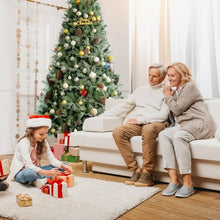 Load image into Gallery viewer, 8 ft Snow Flocked Hinged Christmas Tree with 1651 Branch Tips and Pine Cones
