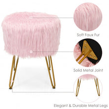 Load image into Gallery viewer, Faux Fur Vanity Chair Makeup Stool Furry Padded Seat Round Ottoman-Pink
