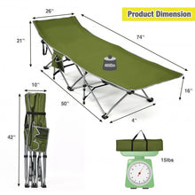 Load image into Gallery viewer, Folding Camping Cot with Side Storage Pocket Detachable Headrest-Green
