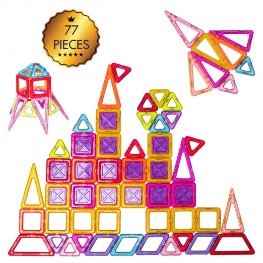 77 Pcs Kids Magnetic Tiles Building Blocks Playboards
