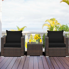 Load image into Gallery viewer, 3 Pcs Patio Conversation Rattan Furniture Set with Cushion-Black
