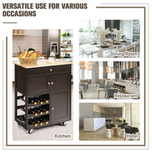 Load image into Gallery viewer, Kitchen Cart with Rubber Wood Top 3 Tier Wine Racks 2 Cabinets-Brown
