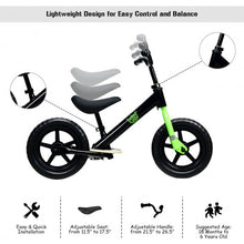 Load image into Gallery viewer, 12” Kids No Pedal Balance Bike with Adjustable Seat-Black
