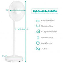 Load image into Gallery viewer, 16&quot; Oscillating Pedestal 3-Speed Adjustable Height Fan with Remote Control-White
