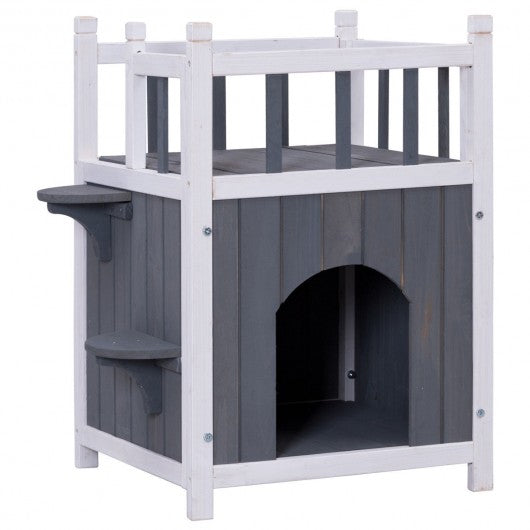 Wooden Cat Pet Home with Balcony