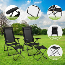 Load image into Gallery viewer, 4 Pieches Patio Adjustable Back Folding Dining Chair Ottoman Set-Black
