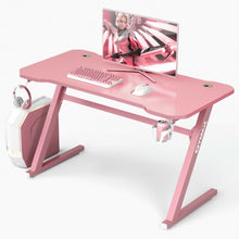 Load image into Gallery viewer, 47&quot; Z-Shaped Computer Table with Cup Holder Headphone Hook-Pink
