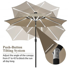 Load image into Gallery viewer, 9Ft Solar LED Market Umbrella with Aluminum Crank Tilt 16 Strip Lights-Tan
