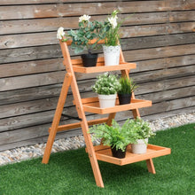 Load image into Gallery viewer, 3 Tier Outdoor Wood Flower Folding Pot Shelf Stand
