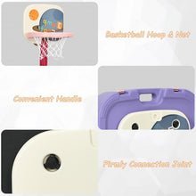 Load image into Gallery viewer, 2 in 1 Kids Basketball Hoop Stand with Ring Toss and Storage Box-Purple
