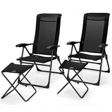 Load image into Gallery viewer, 4 Pieches Patio Adjustable Back Folding Dining Chair Ottoman Set-Black
