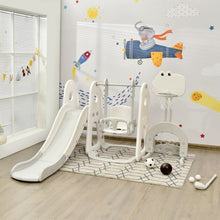 Load image into Gallery viewer, 6 in 1 Toddler Slide and Swing Set with Ball Games-White
