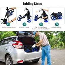 Load image into Gallery viewer, Lightweight Foldable Collapsible 4 Wheels Golf Push Cart-Blue
