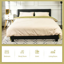 Load image into Gallery viewer, Queen Upholstered Platform Bed Frame with Linen Headboard Wood Slat-Black
