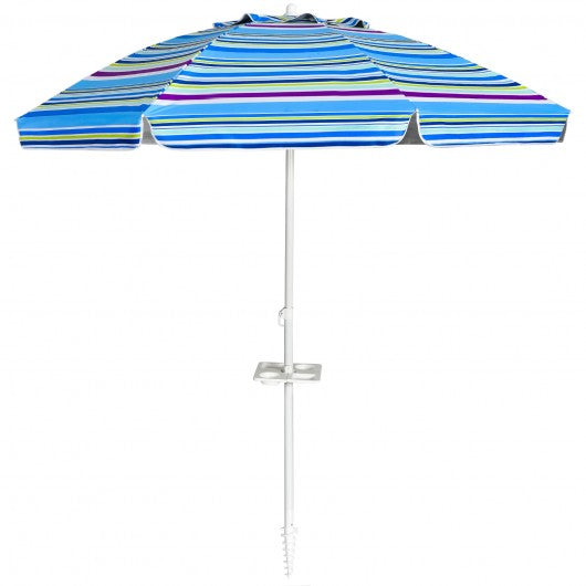 7.2 FT Portable Outdoor Beach Umbrella with Sand Anchor and Tilt Mechanism for  Poolside and Garden-Blue