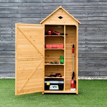 Load image into Gallery viewer, Wooden Outdoor Lockable Garden Tool Storage
