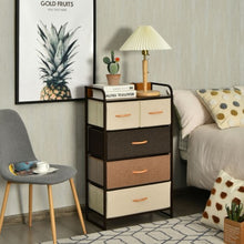 Load image into Gallery viewer, 4-Tier Organizer Tower Steel Frame Wooden Top Storage with 5-Drawer Dresser
