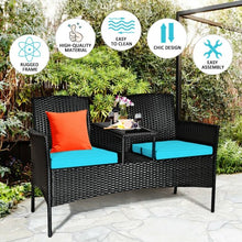 Load image into Gallery viewer, Patio Rattan Conversation Set Seat Sofa-Turquoise
