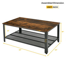 Load image into Gallery viewer, Metal Frame Wood Coffee Table Console Table with Storage Shelf-Rustic Brown
