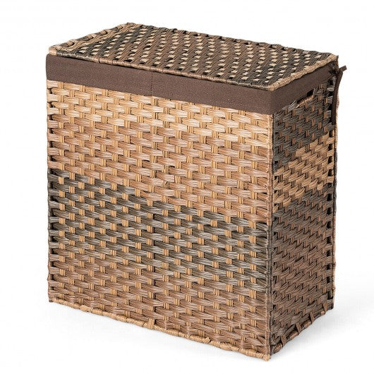 Laundry Hamper Hand-Woven Synthetic Rattan Laundry Basket-Brown