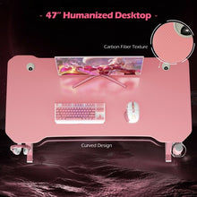 Load image into Gallery viewer, 47&quot; Z-Shaped Computer Table with Cup Holder Headphone Hook-Pink
