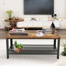 Load image into Gallery viewer, Metal Frame Wood Coffee Table Console Table with Storage Shelf-Rustic Brown
