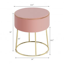 Load image into Gallery viewer, Velvet Round Footrest Ottoman with Metal Base and Non-Slip Foot Pads-Pink
