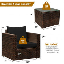 Load image into Gallery viewer, 3 Pcs Patio Conversation Rattan Furniture Set with Cushion-Black
