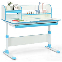 Load image into Gallery viewer, Adjustable Height Study Desk with Drawer and Tilted Desktop for School and Home-Blue
