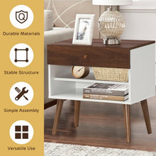 Load image into Gallery viewer, Nightstand End Side Table Drawer Storage Shelf Mid-Century Rubber Wood Leg
