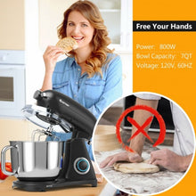 Load image into Gallery viewer, 7 Quart 800W 6-Speed Electric Tilt-Head Food Stand Mixer-Black
