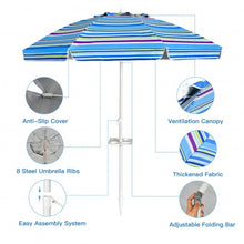 Load image into Gallery viewer, 7.2 FT Portable Outdoor Beach Umbrella with Sand Anchor and Tilt Mechanism for  Poolside and Garden-Blue
