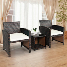 Load image into Gallery viewer, 3 Pieces PE Rattan Wicker Furniture Set with Cushion Sofa Coffee Table for Garden-White
