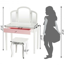 Load image into Gallery viewer, Kids Princess Make Up Dressing Table with Tri-folding Mirror &amp; Chair-White
