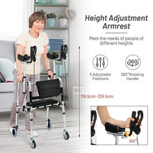 Load image into Gallery viewer, Folding Auxiliary Walker Rollator with Brakes Flip-Up Seat Bag Multifunction-Silver
