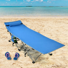 Load image into Gallery viewer, Folding Camping Cot with Side Storage Pocket Detachable Headrest-Blue
