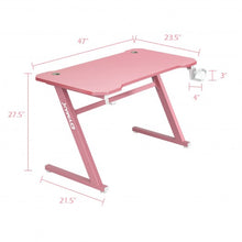 Load image into Gallery viewer, 47&quot; Z-Shaped Computer Table with Cup Holder Headphone Hook-Pink
