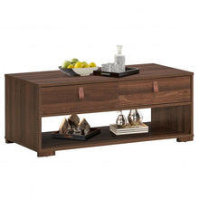 Load image into Gallery viewer, Wood Cocktail Coffee Table with 2 Drawers and Open Storage Shelf-Walnut
