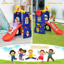 Load image into Gallery viewer, 6-in-1 Freestanding Kids Slide with Basketball Hoop Play Climber
